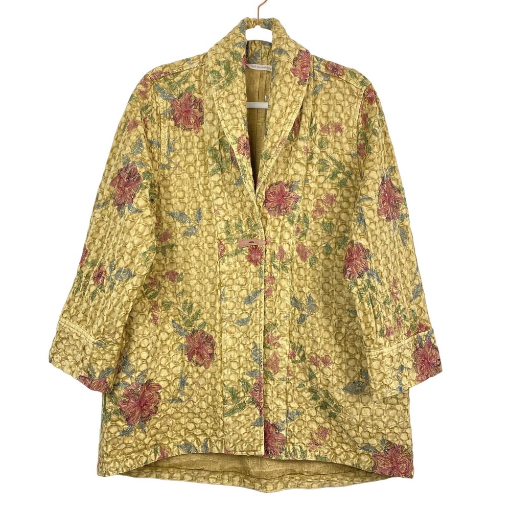 RARE NWT Soft Surroundings Phoenicia Jacket Mustard Rose Embroidered Sweater XL